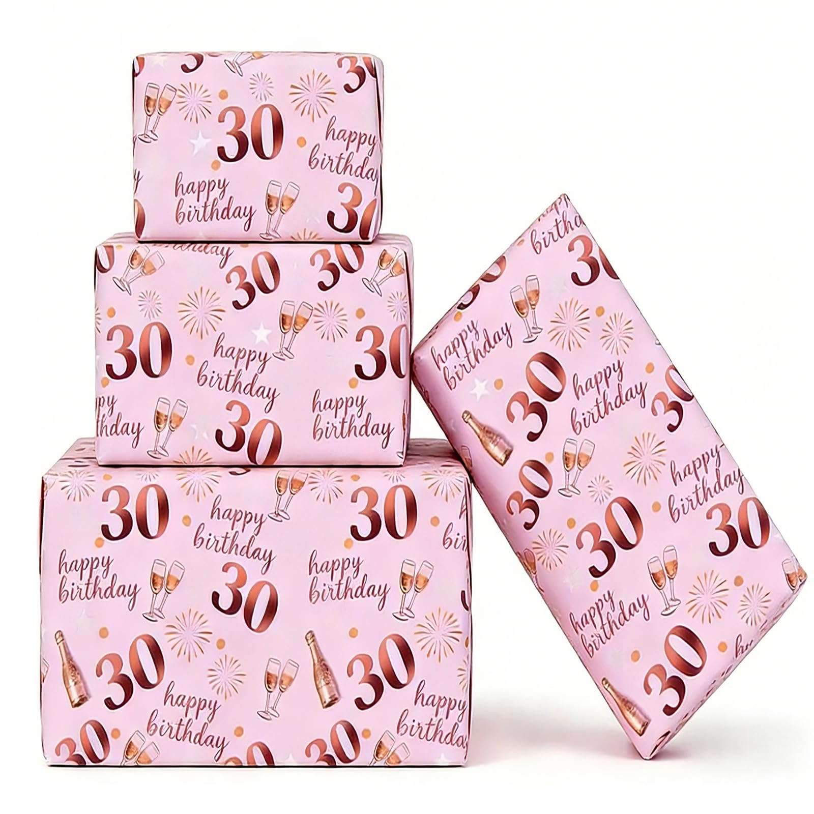 Jatidne 30th Birthday Wrapping Paper Women Rose Gold Pink Gift Wrap 30th Birthday Gifts for Women Pack of 6 — image 1