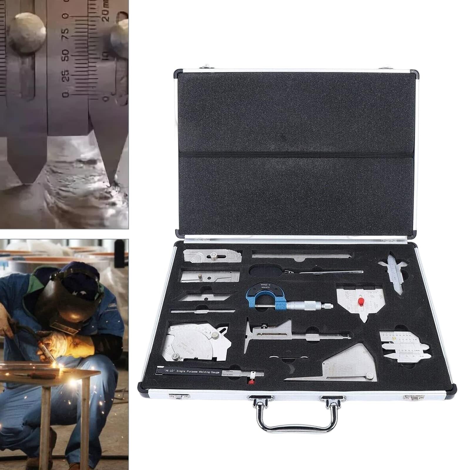 Schweißinspektions-Werkzeug-Set, 13-teiliges Set mit Messgerät, Filet-Lineal, Lupe und Messschieber für genaue Schweißmessung und Inspektion