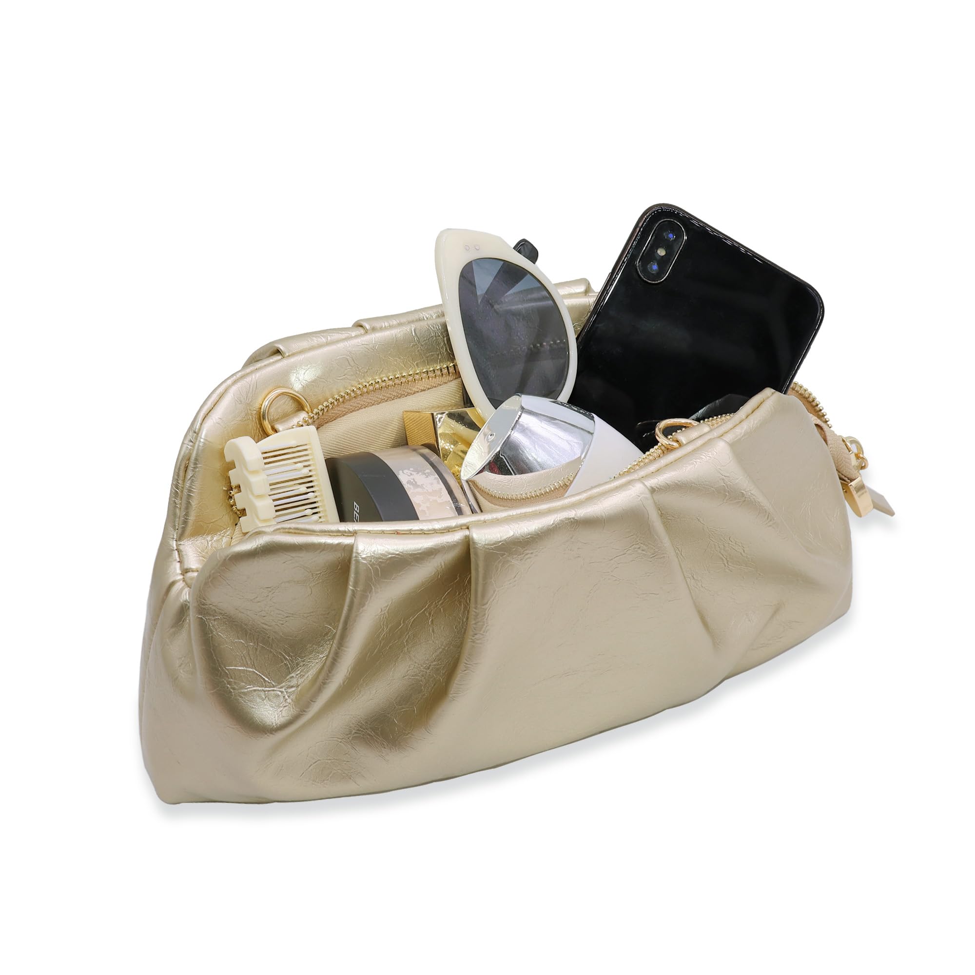 Pochette da donna in pelle PU plissettata con gnocchi da sera con tracolla