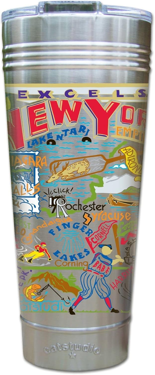 catstudio New York State Thermal Tumbler | Triple Wall Insulation With Non Slip Bottom | Great Travel Cup for Water, Coffee, Tea, or Smoothies