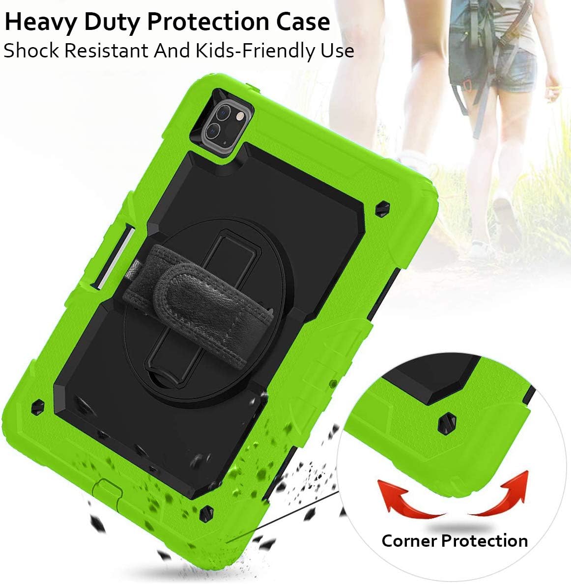 DuraSafe Cases for iPad 12.9 6th 5th 4th 3rd - PRO 12.9 [ Pro 12.9 3/4 / 5/6 Gen ] A2436 A2764 A2437 A2378 A2461 A2379 A1876 A2014 A1895 A2229 A2069 Shock Proof Cover with Shoulder Strap - Green