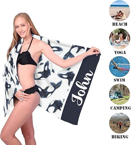Miniatura 5 de Toalla de playa personalizada con nombre para niños, mujeres y hombres, toalla de baño para viajes, camping, 30 x 60 pulgadas, 2 lados impresos