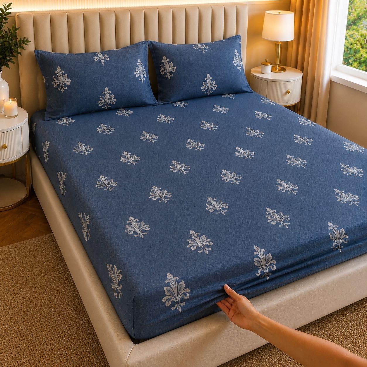 Castiqa Elastic Fitted Supersoft Premium Polycotton 200TC Double Bedsheets King Size 78x72 Inch with 2 Pillow Covers (Fits Upto Mattress of 8Inches) (Multicolor XIII)-picture-22