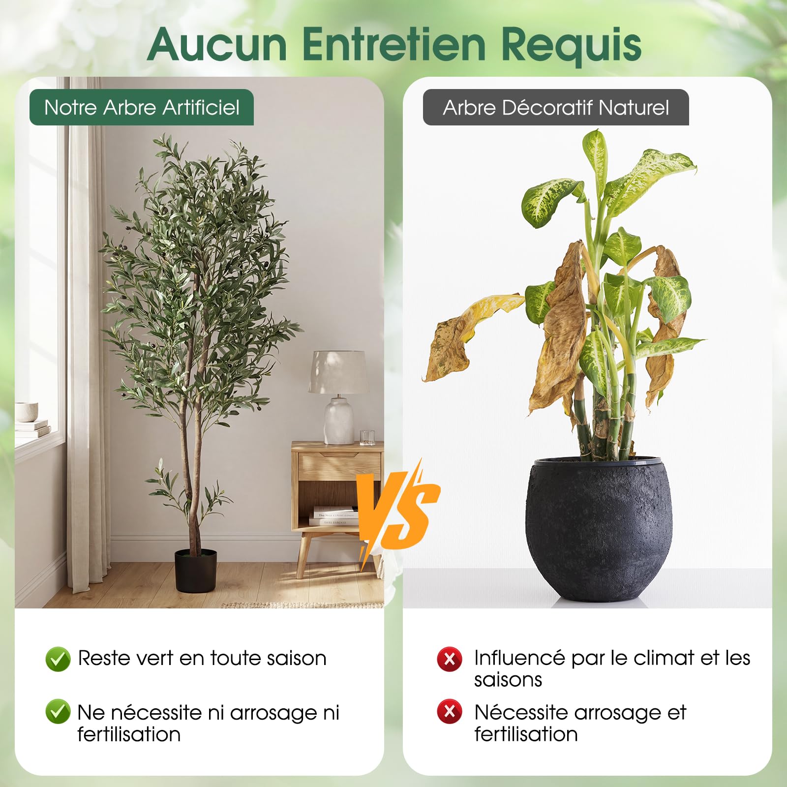 RELAX4LIFE Olivier Artificiel 180 cm, Grande Plantes Artificielle avec Feuilles en Polyester, Tronc Robuste en PE, Fruits et Mousses, Arbre Décoratif en Pot en Ciment pour Maison, Salon, Bureau (2)