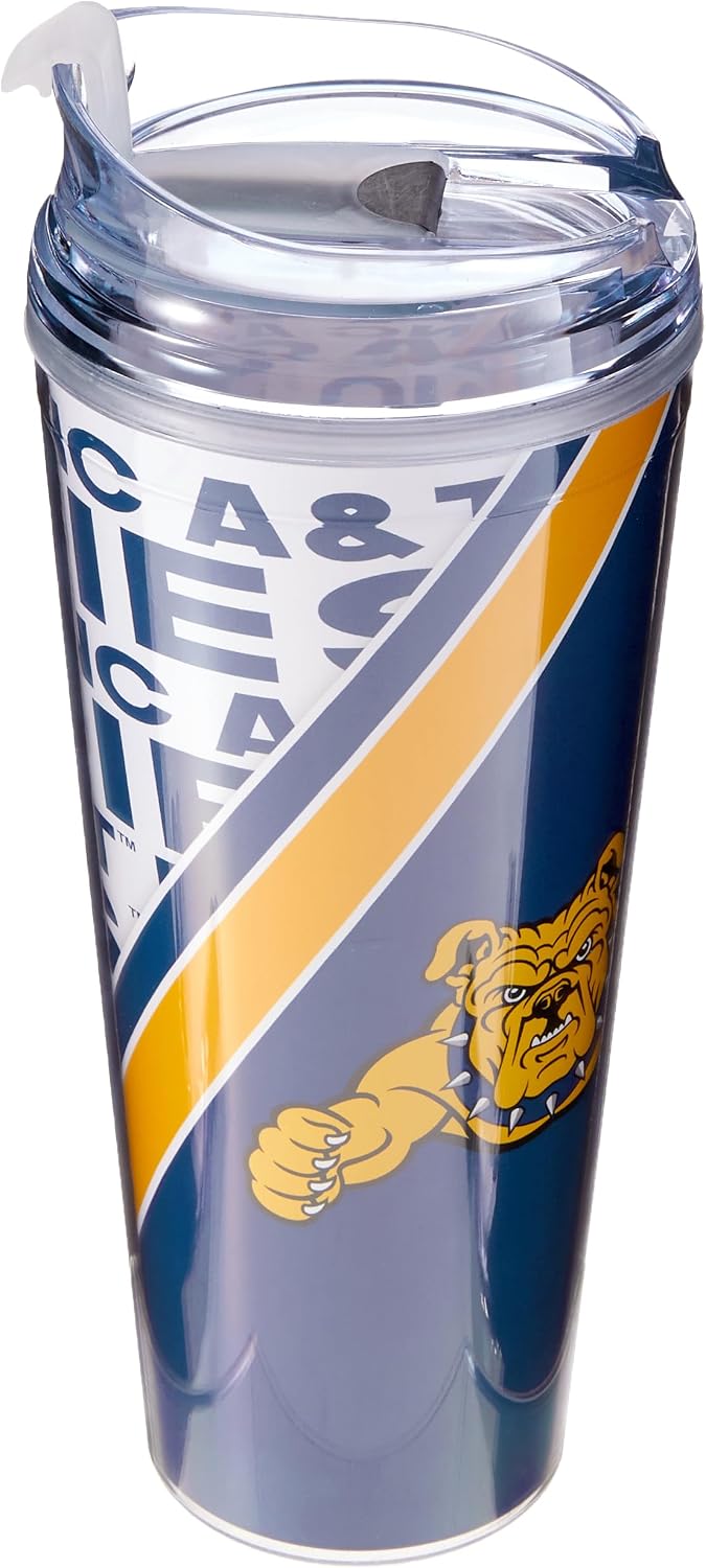 Rico Industries NCAA Standard 24oz Acrylic Tumbler with Hinged Lid, Officially Licensed Double Wall Tumbler with Straw