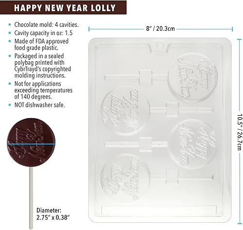 Miniatura 2 de Cybrtrayd Molde de chocolate navideño con kit de piruletas, incluye 25 palitos de paleta, 25 bolsas de violonchelo y 25 lazos verdes