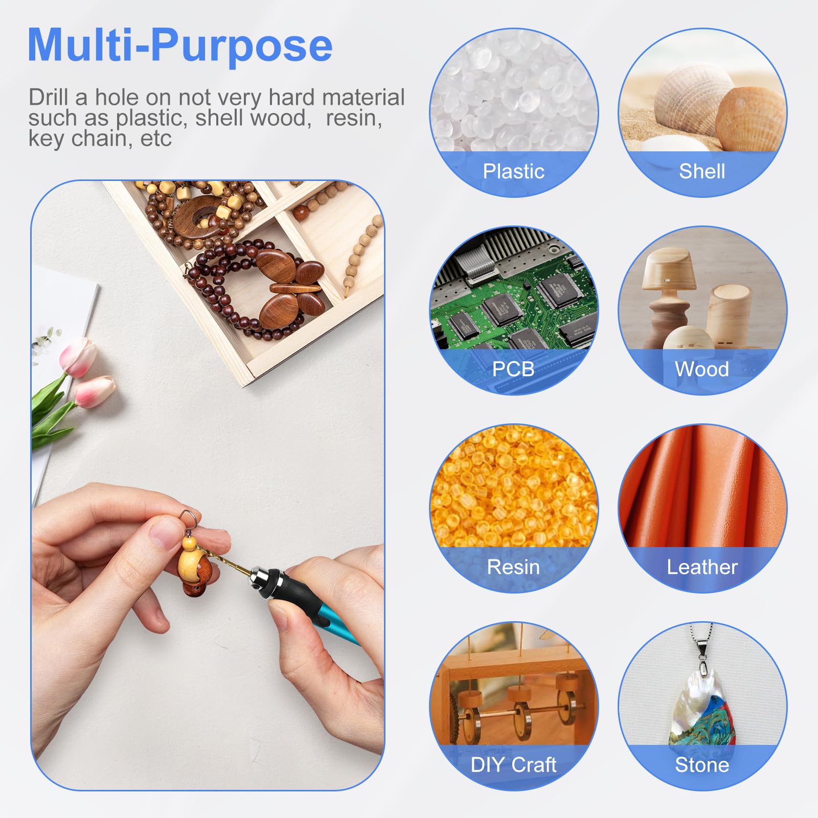Comius Sharp Mini Trapano Elettrico a 3 Velocità, DIY Drill Pen Set con 10 Trapano Elicoidale (0.6-2.2 mm), USB Ricaricabile, Set di Punte per Resina, Plastica, Legno, Circuiti (Blu)