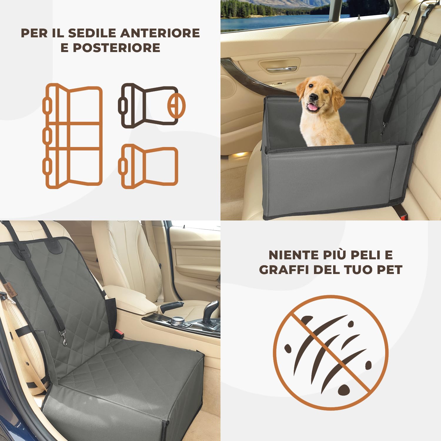 Seggiolino Auto Per Cani Wuglo - Rinforzato, Impermeabile, Con 4 Cinghie Di Sicurezza, Per Taglie Piccole/Medie - Foto 7