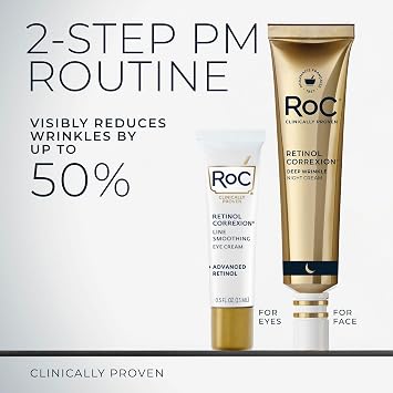 RoC Retinol Correxion Value Set Duo, Deep Wrinkle Anti-Aging Night Face Cream + Under Eye Cream for Dark Circles & Puffiness - Retinol Eye Care