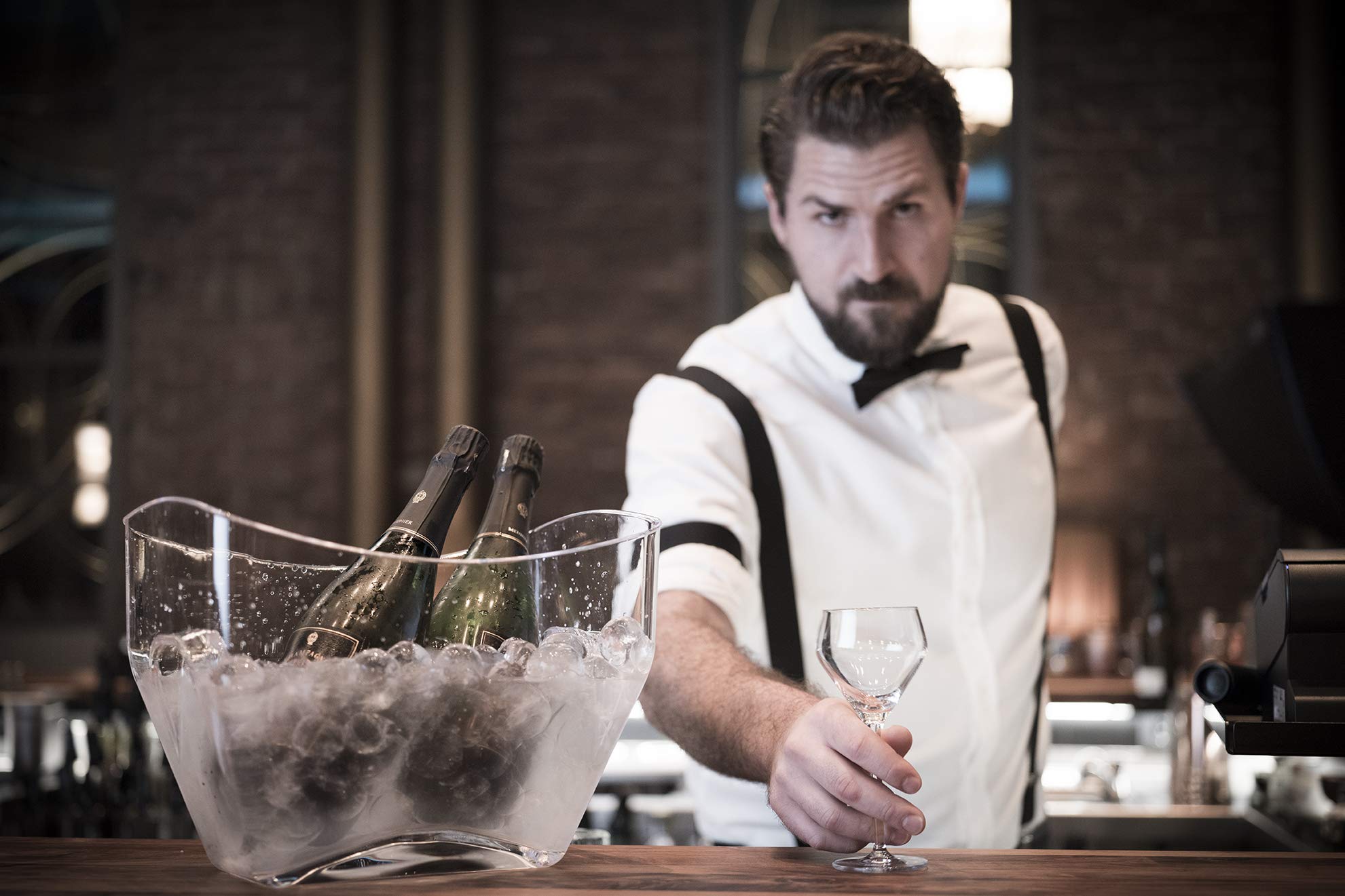 Buddy's Bar - Enfriador de Vino/champán, Enfriador de Botellas de plástico MS Claro y Transparente con Asas Laterales, con una Capacidad de 7 L, Resistente al Agua - Lavable