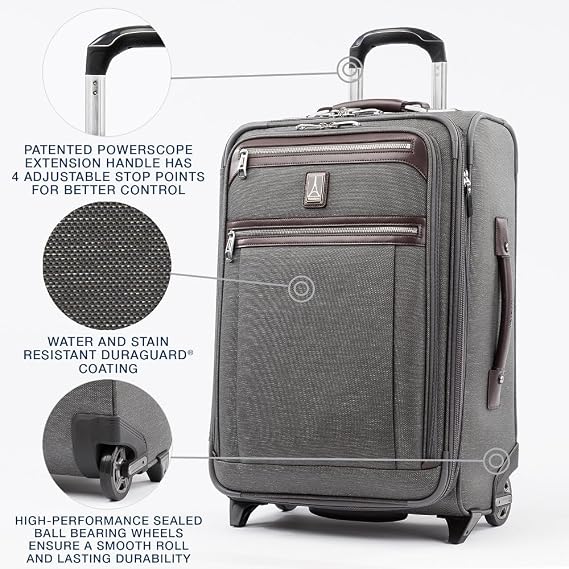 Travelpro Platinum Elite Carry-On Luggage Upright, Grey, 22-Inch | Expandable Softside With USB Port & Multiple Organized Compartments for Men & Women Travelers