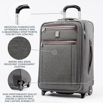 Travelpro Platinum Elite Carry-On Luggage Upright, Grey, 22-Inch | Expandable Softside With USB Port & Multiple Organized Compartments for Men & Women Travelers