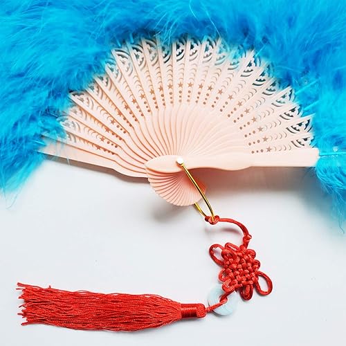 Miniatura 4 de Happy Feather Abanico de mano con plumas de marabú, estilo vintage de los años 1920, para disfraz y baile - Azul Ácido Azul