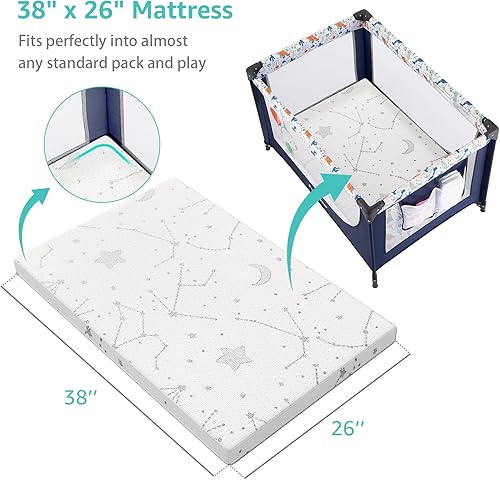 Miniatura 2 de YENING Cubrecolchón transpirable de 38 x 26 pulgadas, impermeable, para Pack N Play, con correa