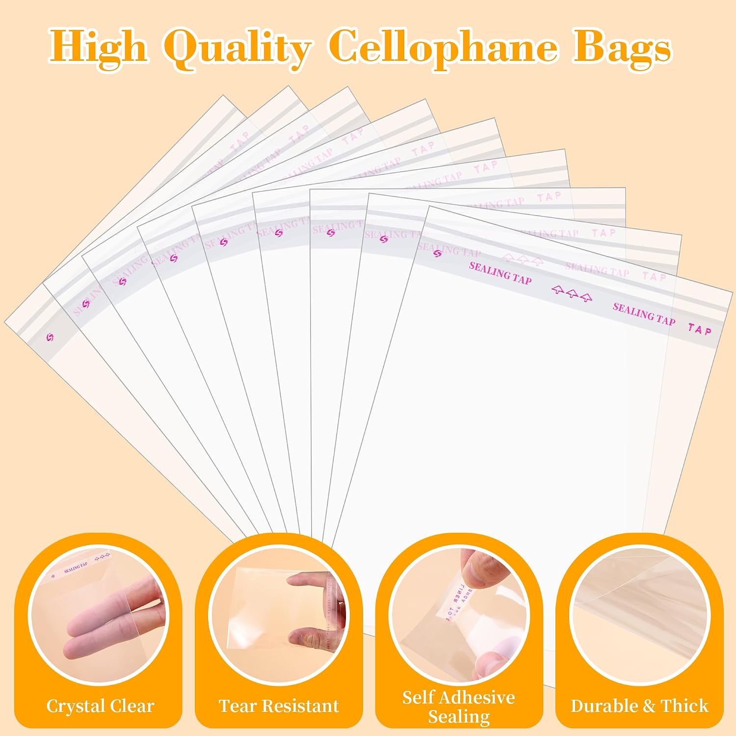 Miraclekoo 100 Pcs 3.5 x 3.5 Inch Cellophane Bags for Chocolate Covered Cookies,Self Sealing Small Treat Bag,Clear Plastic Sleeves