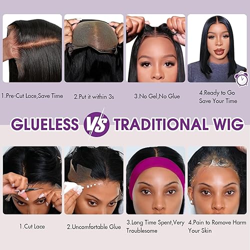 Miniatura 5 de Pelucas de cabello humano sin pegamento, precortadas, precortadas, pelucas cortas de encaje frontal para mujeres negras, peluca de cierre de encaje