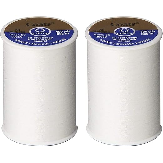 Coats & Clark All Purpose Thread 400 Yards White. Pack of 2