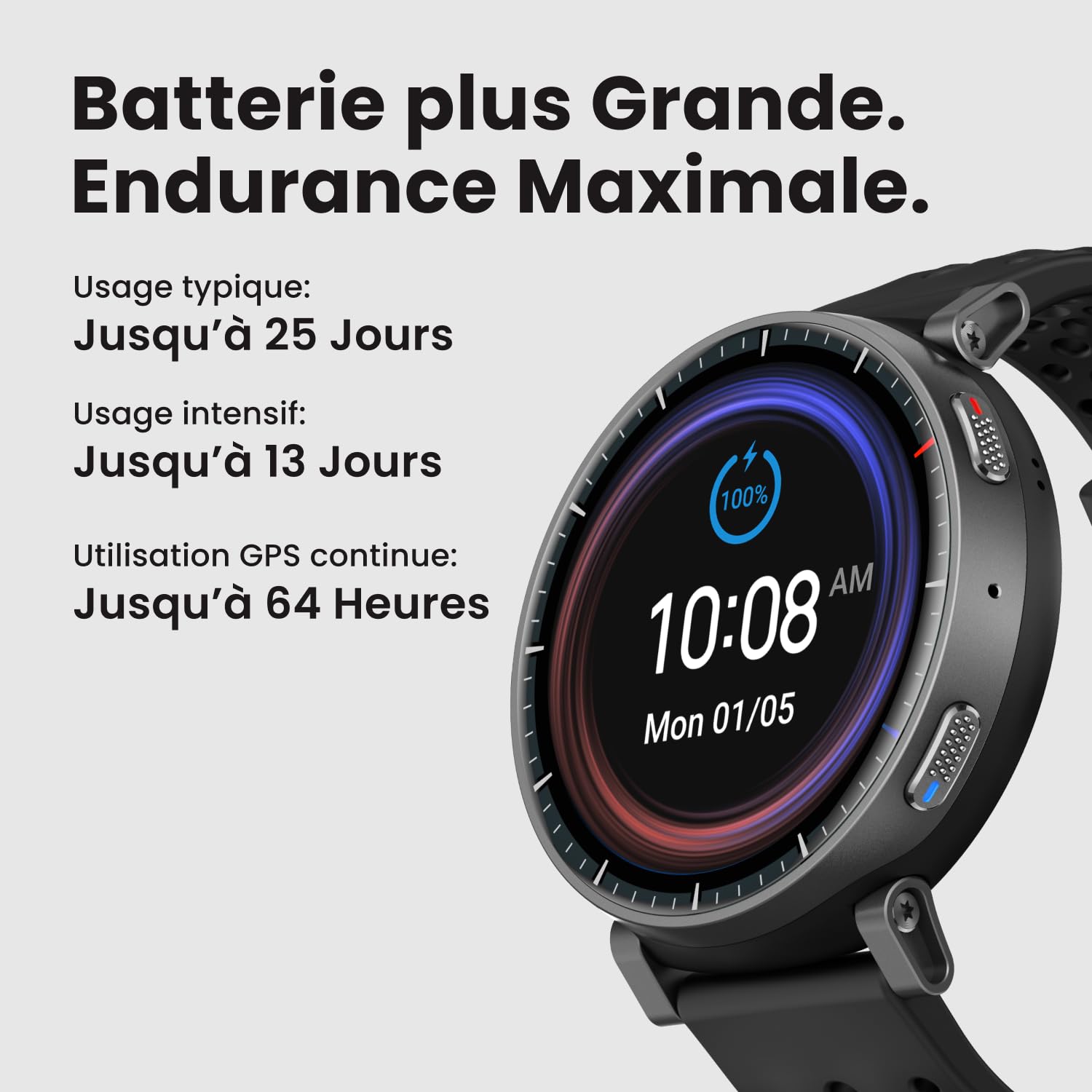 Amazfit Active Max Montre Connectée 48mm, Écran AMOLED 1,5", 25 Jours d'Autonomie, GPS, NFC, 4 Go Stockage