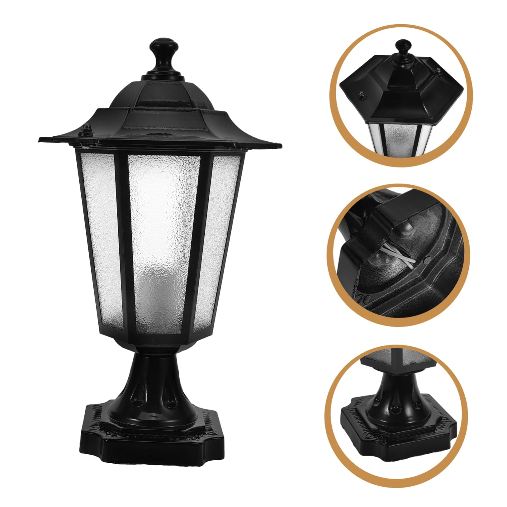 Operitacx Lampada da Pilastro Esterno Design Esagonale Elegante in Metallo e Vetro Stile Villa Installazione Facile senza Lampadina Inclusa per Cortili