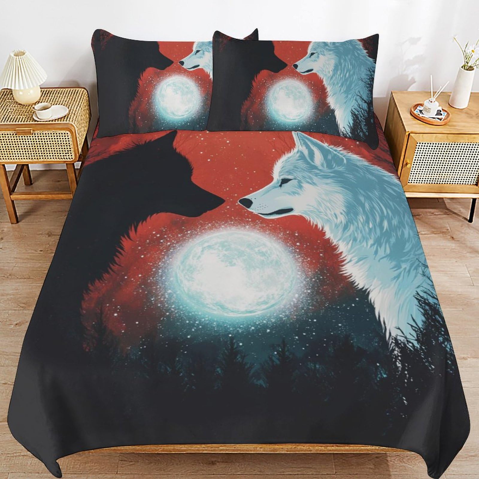 Housse de couette loup douce et anti-transpiration en microfibre pour peau sensible