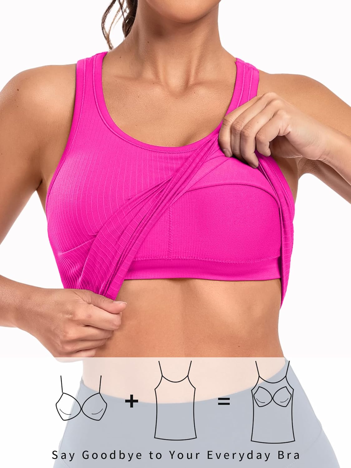 ATTRACO Workout Tank Tops for Women with Built in Bra Ribbed Seamless Yoga Tanks Tight Fit - Image 4