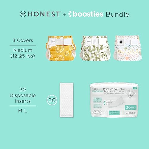 Miniatura 2 de Super Boosties + Honest - Funda de pañal de tela híbrida con bolsillo, mediano (12-25 libras), detiene fugas nocturnas, insertos de pañales
