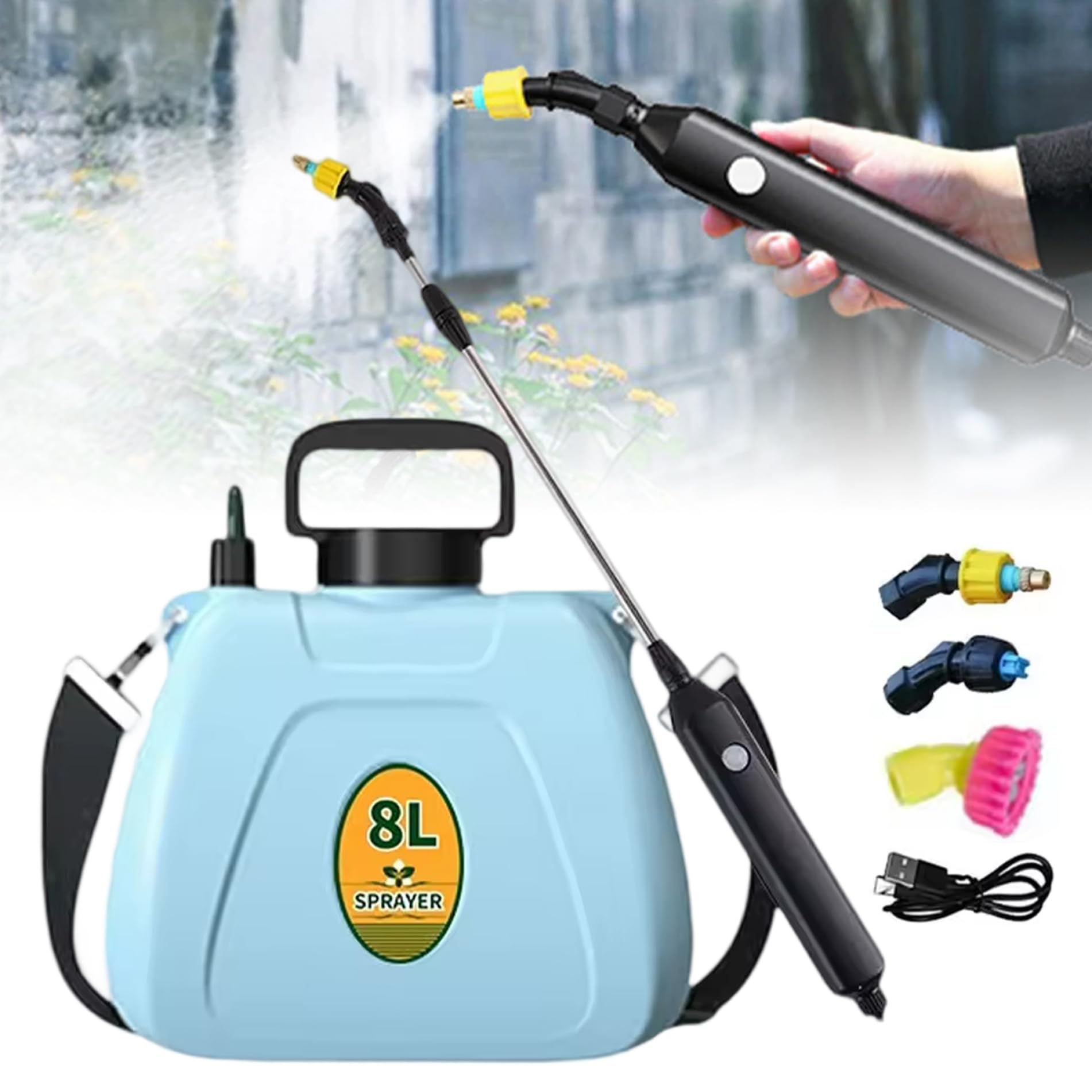 Pulvérisateur électrique 8L à batterie avec pompe améliorée et buse réglable