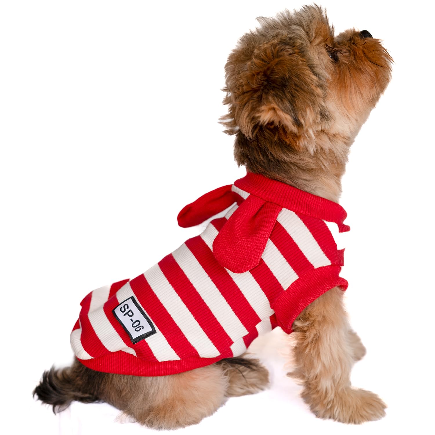 Soft Cotton Striped Shirt,Small Dog Christmas Bunny Costumes Rabbit Clothes for Easter Day Halloween for Small Dogs Teacup Dog Chihuahua Yorkie Boy or Girl-Red and White Stripes S