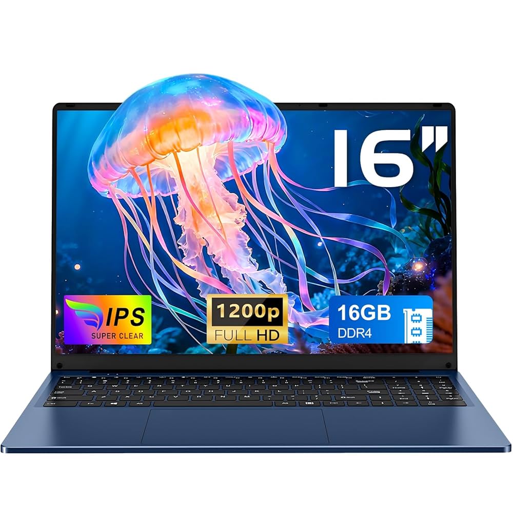 Gaming Laptop Computer, 16 Inch 16GB RAM 512GB SSD Laptop, N150 Processor (up to 3.6 Ghz) Notebook, FHD 1920 x 1200 Display, Support WiFi 5, USB3.0, 6000mAh Battery
