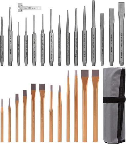 TLIMUS Juego de 28 piezas de punzón y cincel, incluyendo punzón cónico, cinceles fríos, punzón de alfiler, punzón central