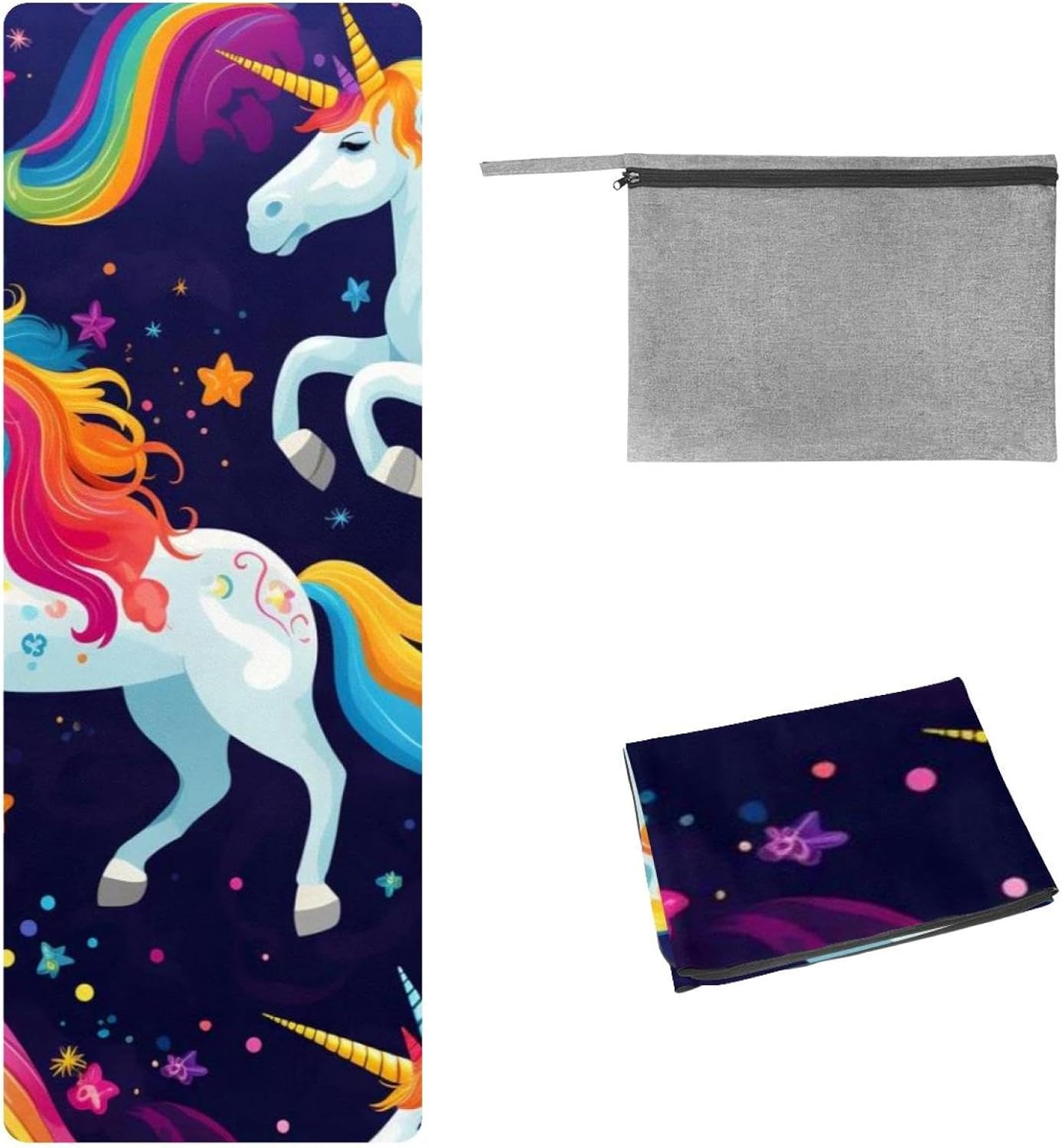 Yoga Towel, Rainbow Unicorn Pattern Non Slip Sweat Absorbent Hot Yoga Mat Towel for Hot Yoga, Pilates and Fitness - 72.8" x 26.8"