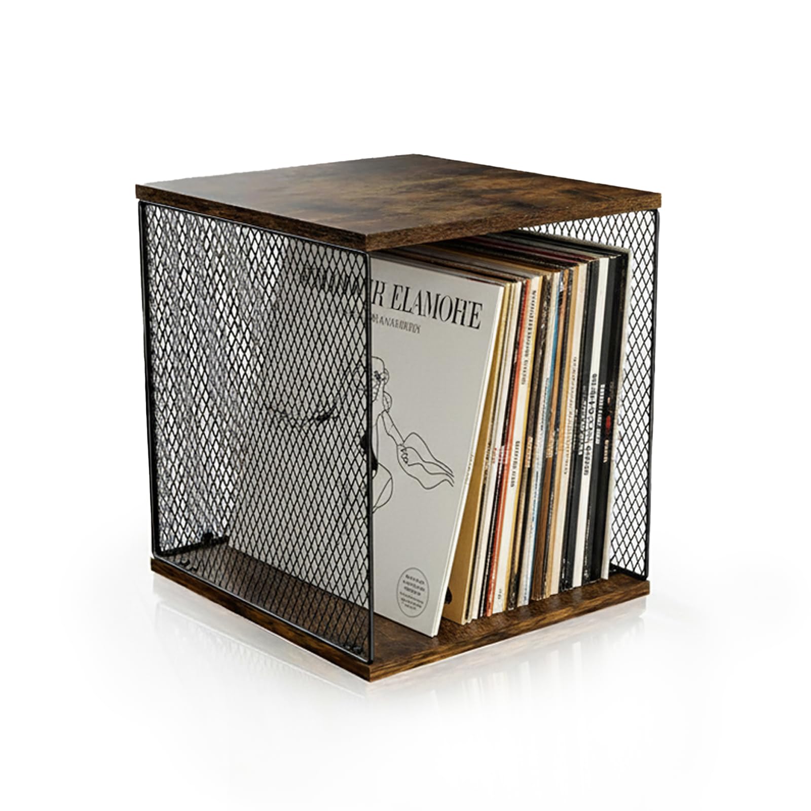 Kryntex Vinyl Record Storage Cube Stackable Wooden LP Album Holder Crate Fits 5560 Records, Natural Wood Record Organiser Box for Home or Studio