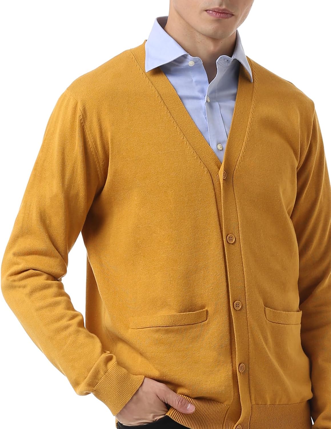 QUALFORT Men's Cardigan 100% Cotton Sweater V-Neck Button Down Knitted Outerwear with Pockets Fashion 2026 - Image 4