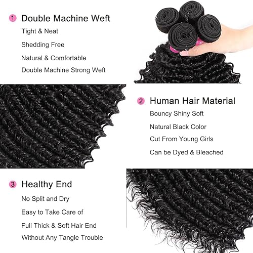 Miniatura 2 de Manojos de cabello humano brasileño ondulado para mujeres, 100% cabello virgen, color natural, extensiones de cabello ondulado, 14, 16, 18 pulgadas