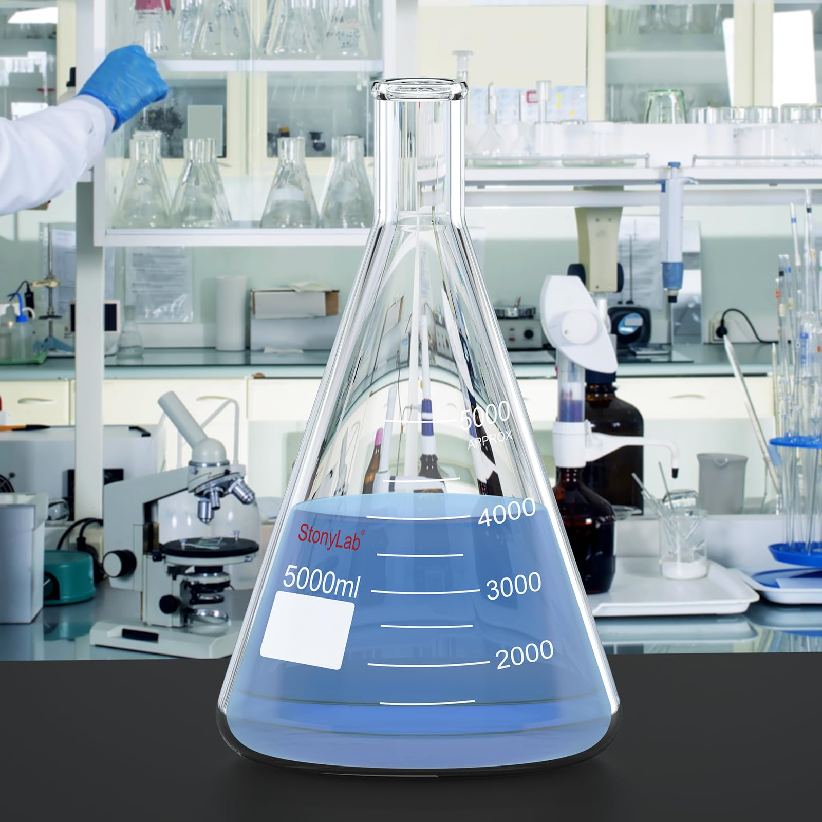 stonylab 1 opakowanie 50 ml Erlenmeyer kolba ze szkła, ciężka ściana i wąska usta, laboratorium kolben Erlenmeyer Flask z wytrzymałą krawędzią (5000 ml)