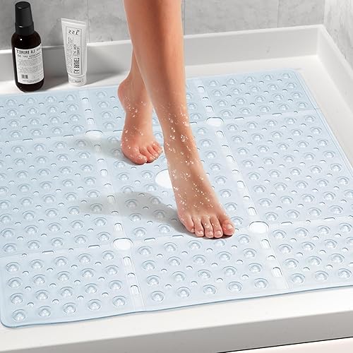 Miniatura 2 de Tapete de ducha cuadrado transparente grande antideslizante de 27 x 27 pulgadas, tapete de baño suave para ducha interior, suelo de baño, tapete de