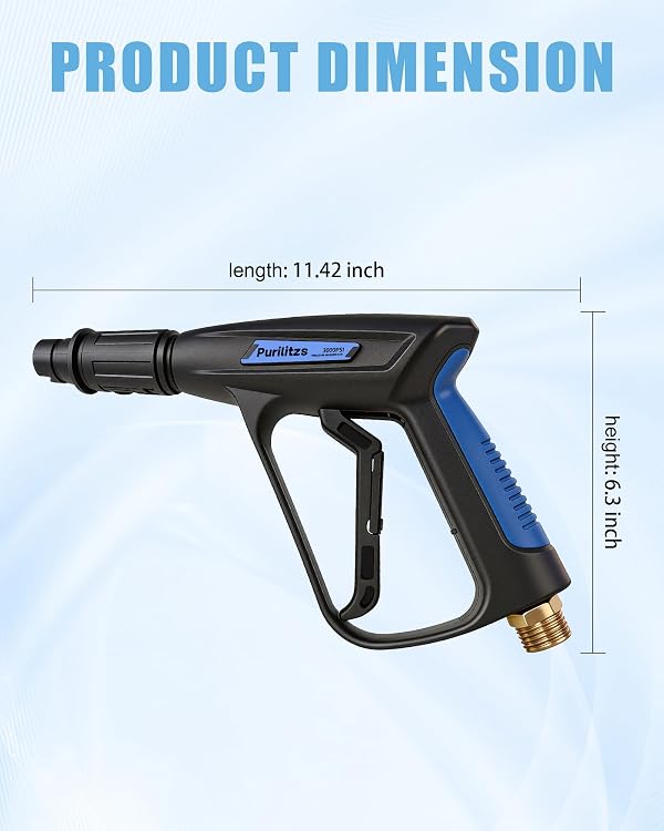 Purilitzs Pressure Washer Gun 3000PSI with 0°-160° Adjustable Spray Nozzle, Short Pressure Washer Gun with M22-14/15mm Fittings for Car Washing, House and Patio Cleaning by Purilitzs - Used condition - Image 4