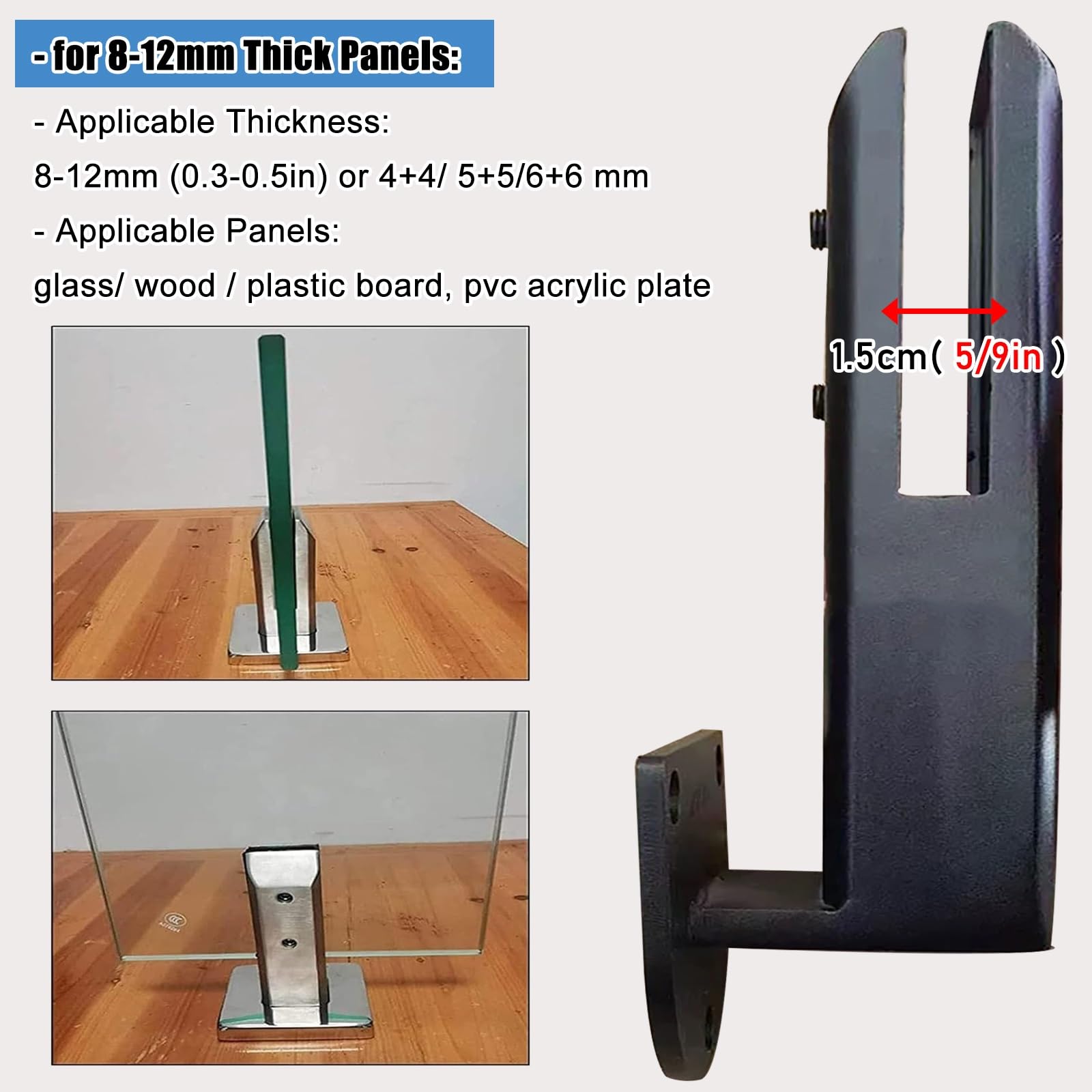 Juego de 7 Abrazaderas para barandilla de Vidrio Negro para escaleras, terrazas, Balcones, Soportes de Cerca de 20 cm de Alto, hoteles y terrazas