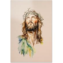 Jesus Crown of Thorns Canvas Wall Art Jesus Christ Watercolor Canvas Print Jesus Portrait Art Poster Painting Jesus Pictures for Dining Living Room Kitchen 24x36in,Unframed