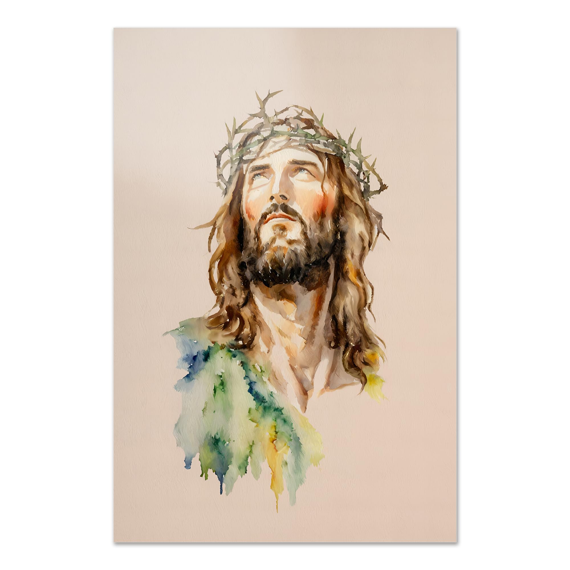Aozomo Unframed Jesus Crown Of Thorns Canvas Wall Art Jesus Christ Watercolor Canvas Print Jesus Portrait Art Poster Painting Jesus Pictures For Dining Living Room Kitchen (12X18in,)