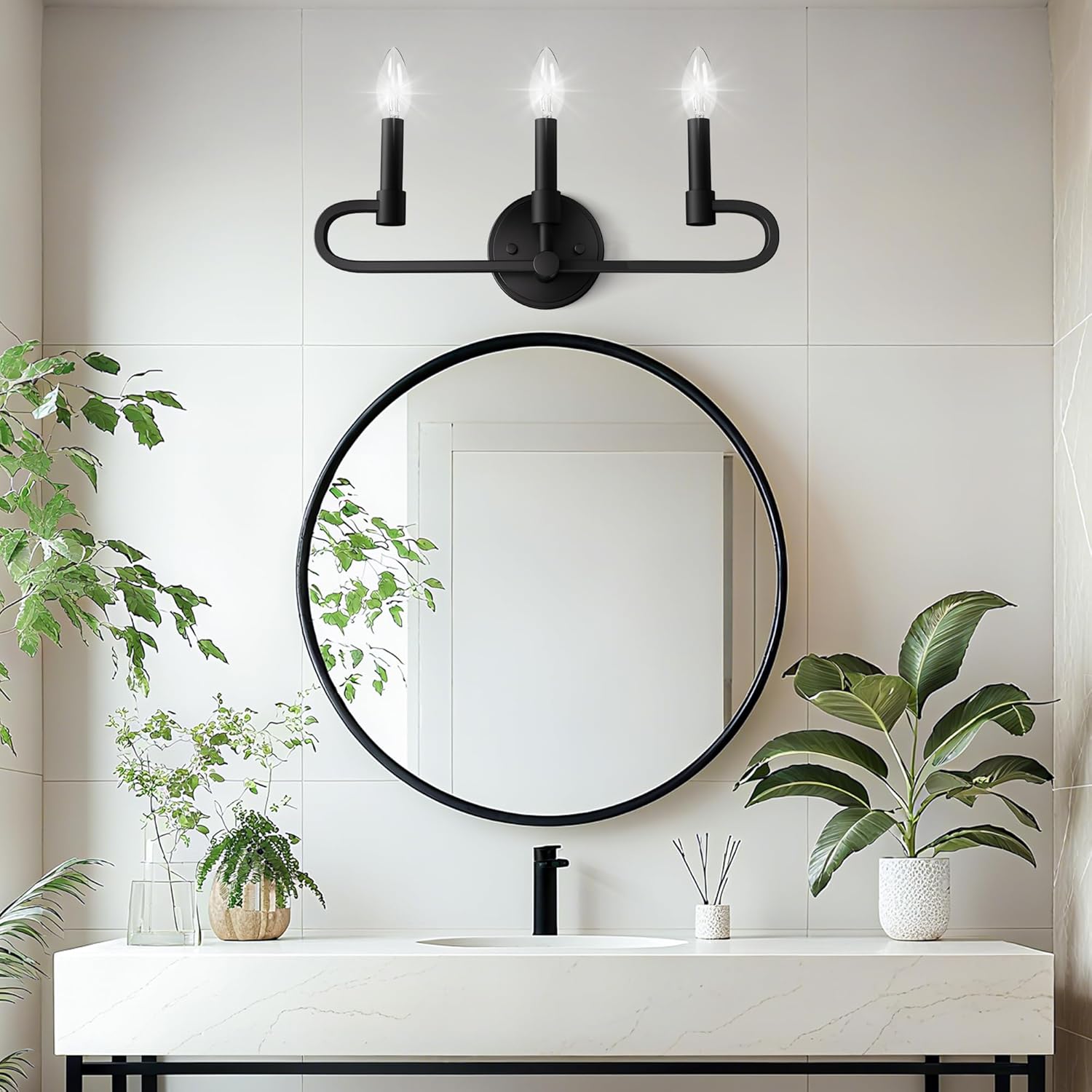 Bathroom Vanity Light, 3 Light Matte Black Vanity Lights, Candle Bathrooms Wall Sconces, Bathroom Lighting Fixtures Over Mirror for Living Room Hallway (Bulbs Not Includes)