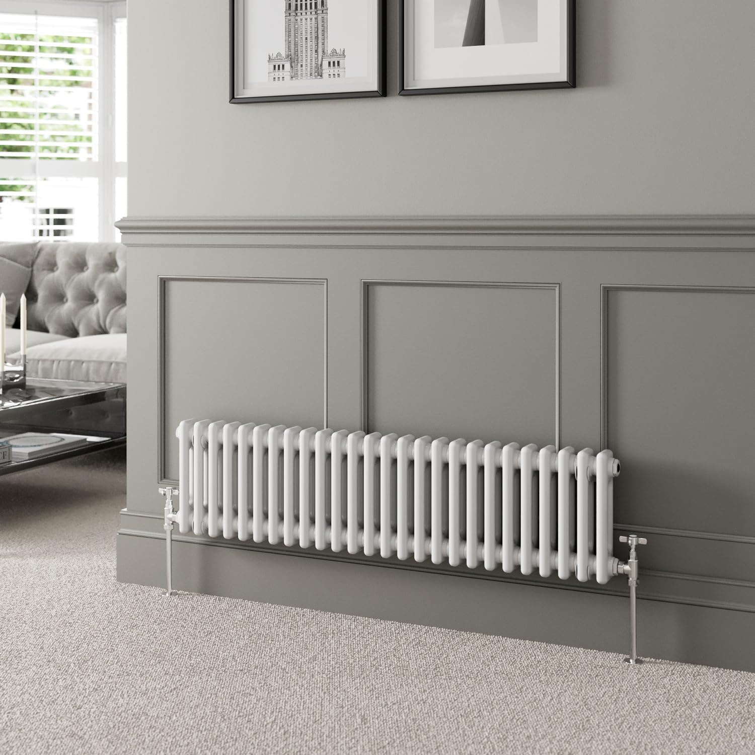 DuraTherm® 300 x 1190mm White Traditional Horizontal Designer Radiator Double Column Colosseum Cast Iron Style Central Heating Panel Radiators Rad