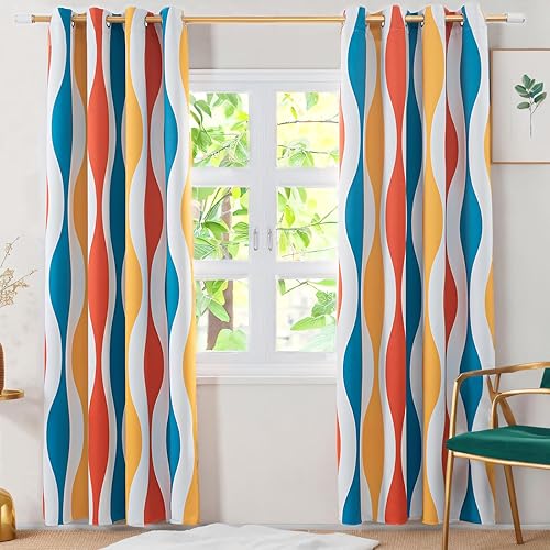 Miniatura 1 de MeZQ Juego de 2 paneles de cortinas opacas de 63 pulgadas de largo, cortinas opacas con ojales ondulados, aislamiento térmico y reducción de ruido,