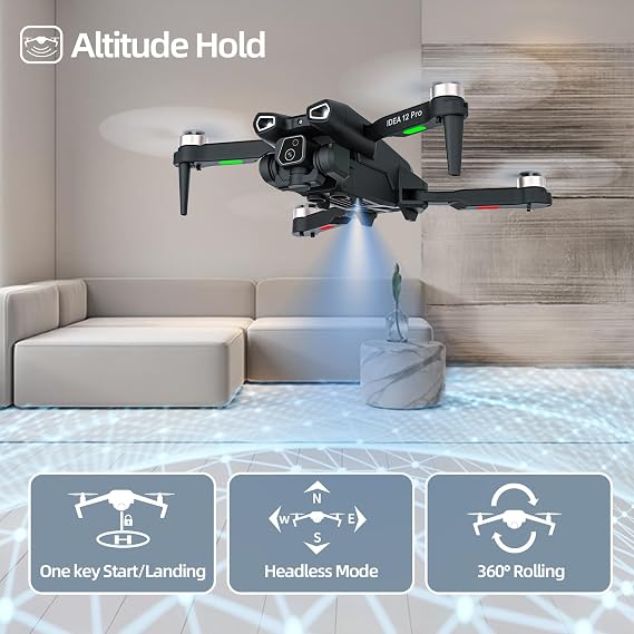 LE-Idea Brushless Motor Drone with 4K 135 Camera - Max 40km/h, Dual Camera, 5G WiFi FPV - 2 Batteries IDEA12Pro