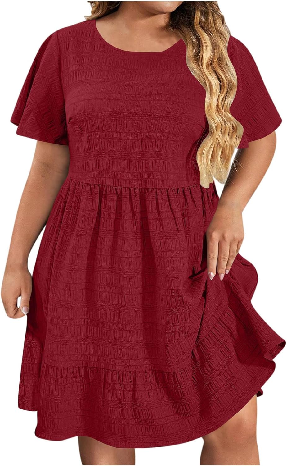 Plus Size Dresses for Women Casual Short Sleeve Ruffle Hem Dress Loose Flowy Dress Summer Beach T Shirt Dresses