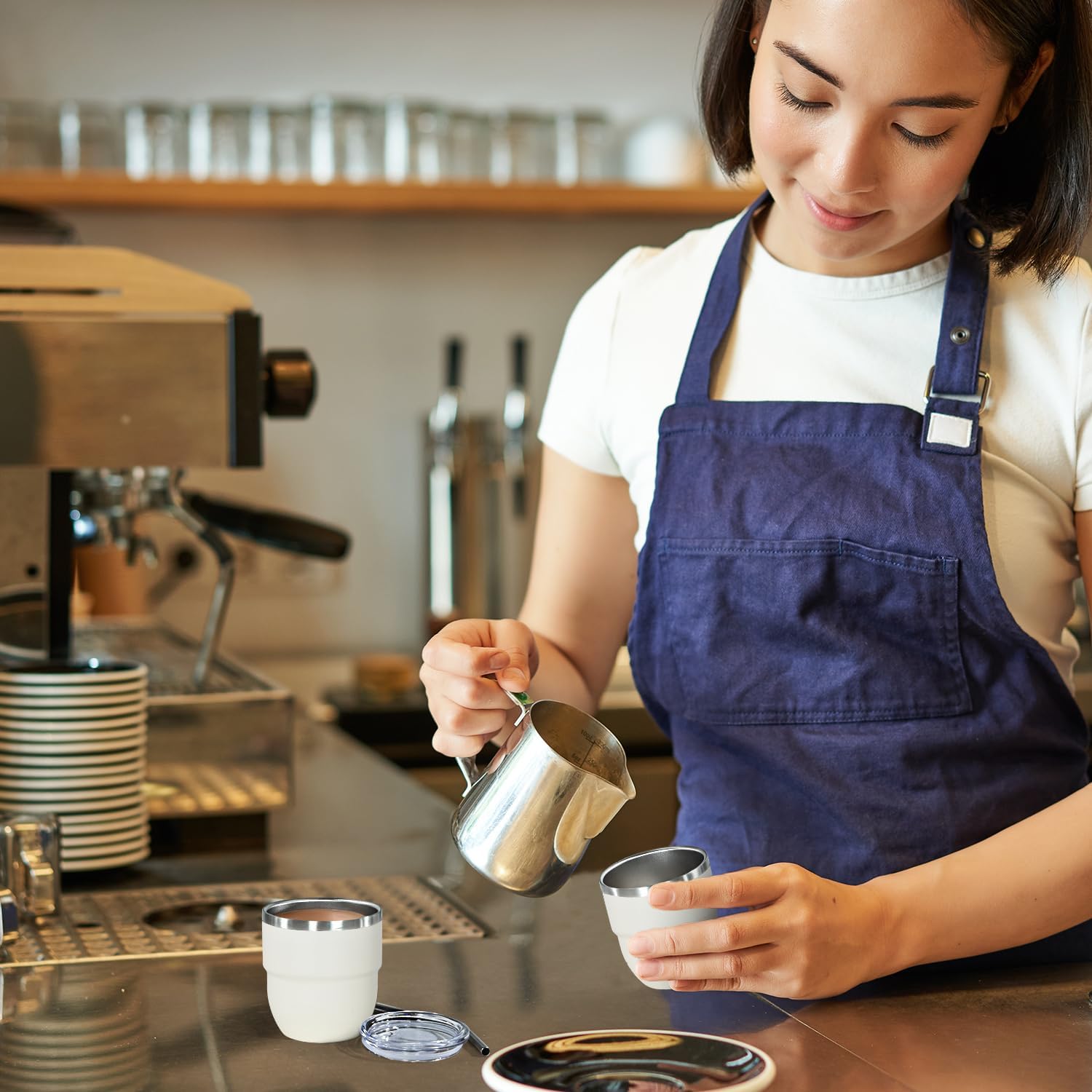 4oz Stackable Cup, Vacuum Insulated Espresso Cup Set of 2, Espresso Shot Glass for Coffee, Double Wall Stainless Steel Mini Tumbler Shot Glasses with Straw and Lid - Image 6