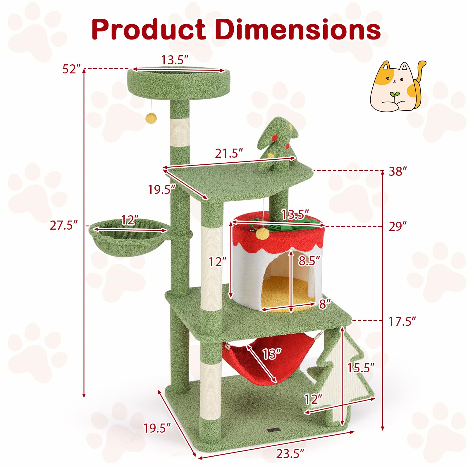 PETSITE Weihnachts-Katzenbaum 155 Cm | Mit Sisal-Kratzbäumen, 2 Hütten & Hängematte