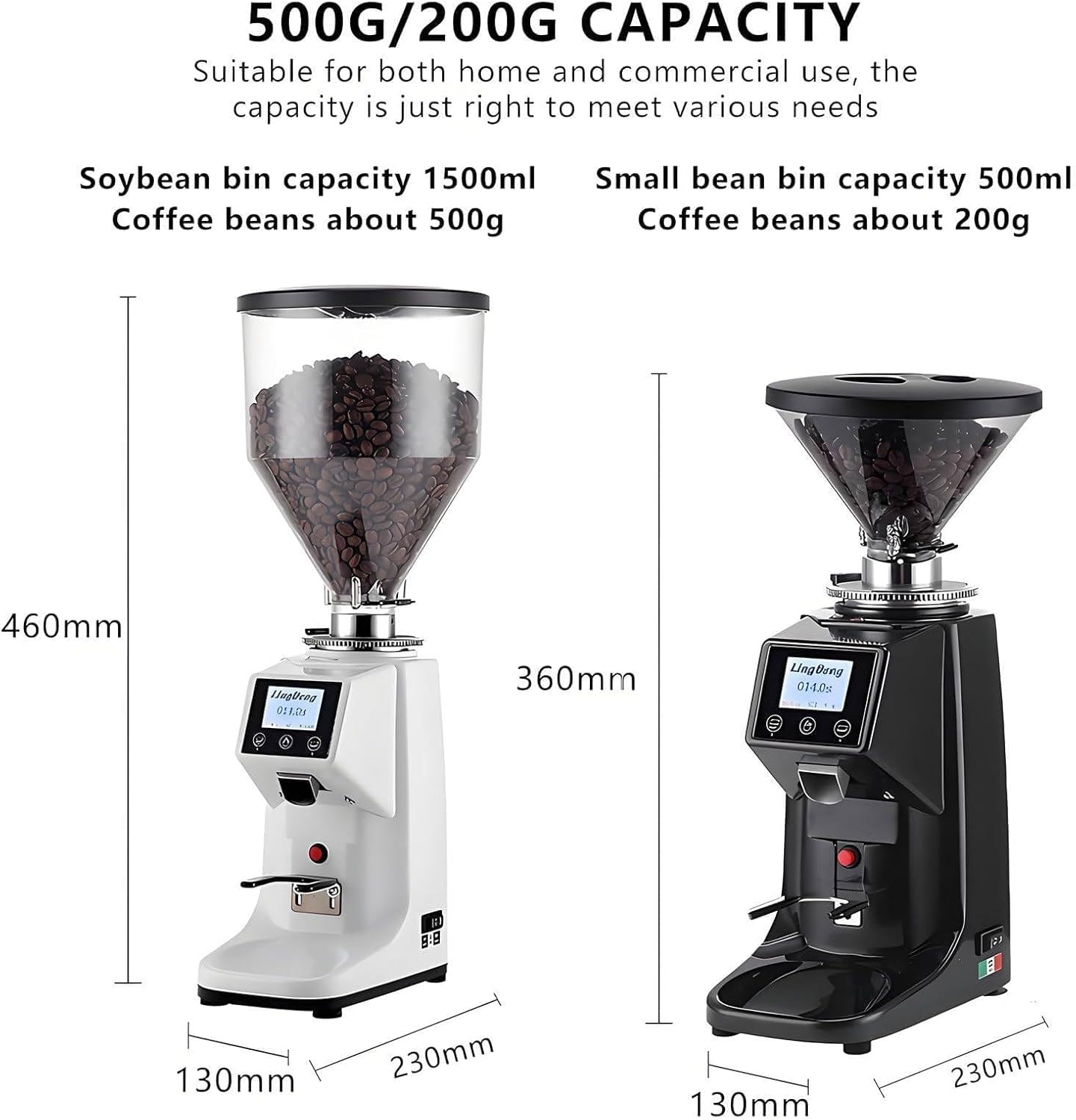 Molinillo de café eléctrico Comercial con 19 ajustes Regulables: molienda con muelas Planas, Control táctil y Pantalla Digital para Espresso y Uso doméstico. (Black)