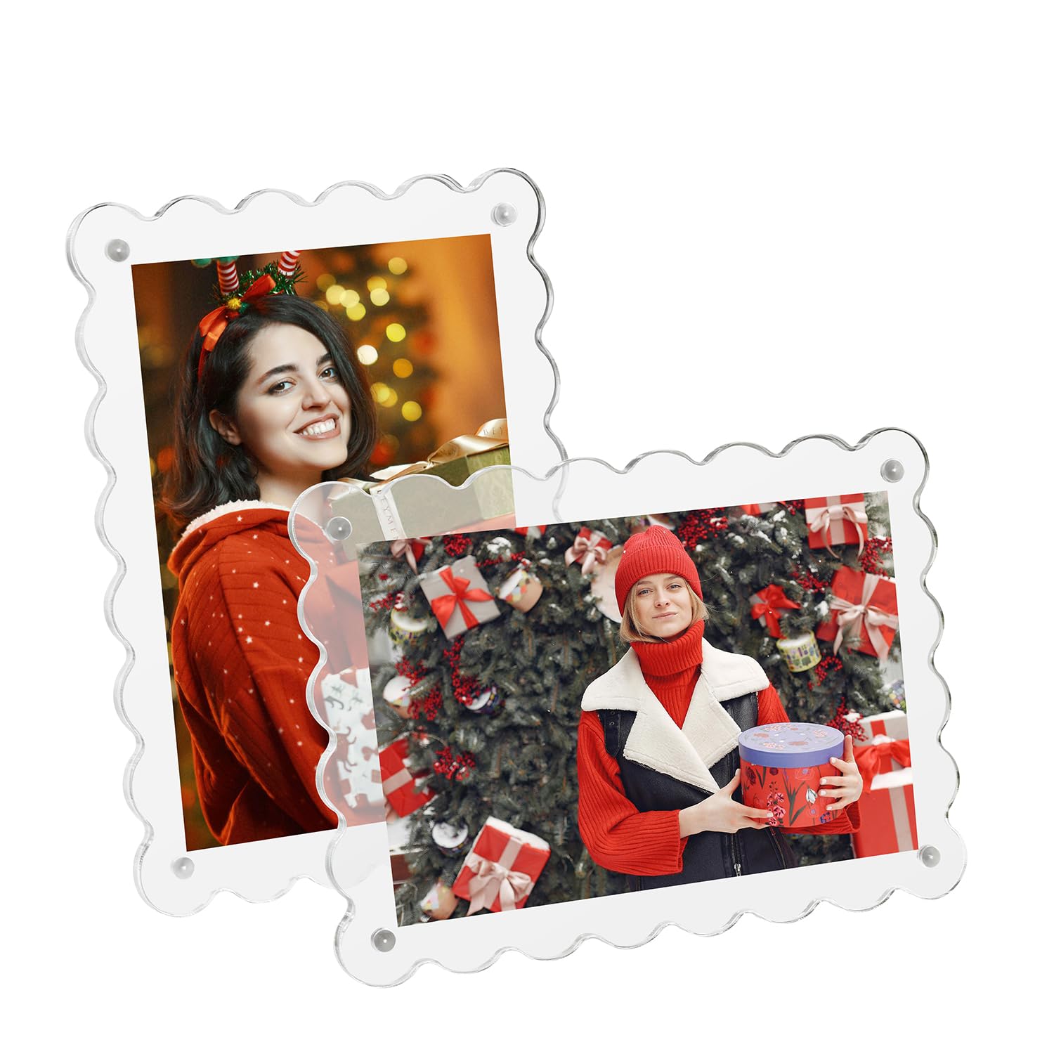 LIANHELILAI 4x6 Picture Frames Scalloped Acrylic Magnetic Clear Photo Frames with Removable Stand for Home/Office Desk/Table Picture Vertical and