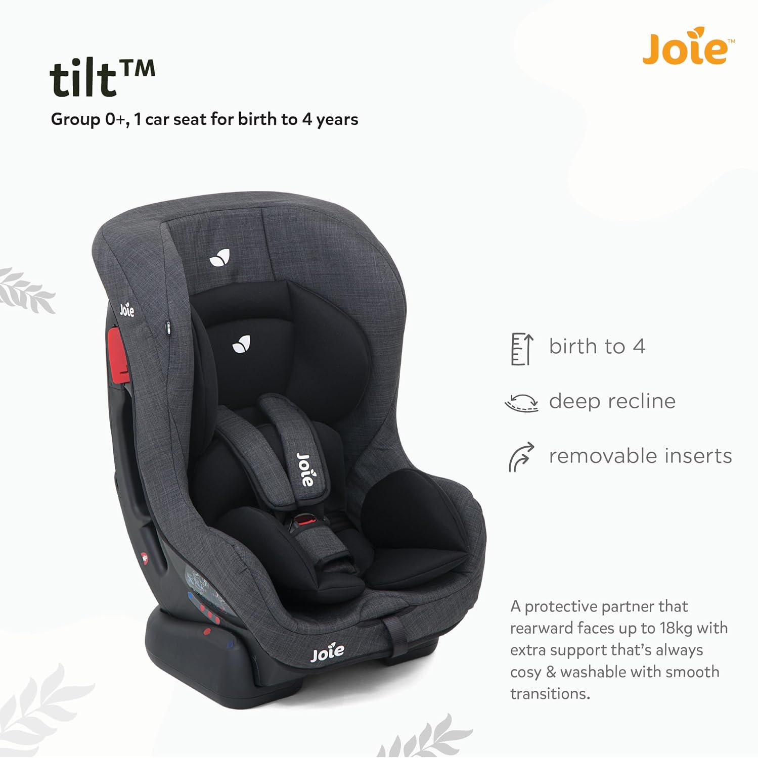 Joie Tilt Car Seat with feature callouts